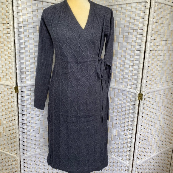 NWT Hem & Thread MIDI Wrap Sweater Dress V Neck Cable knit design True Wrap - Picture 7 of 17